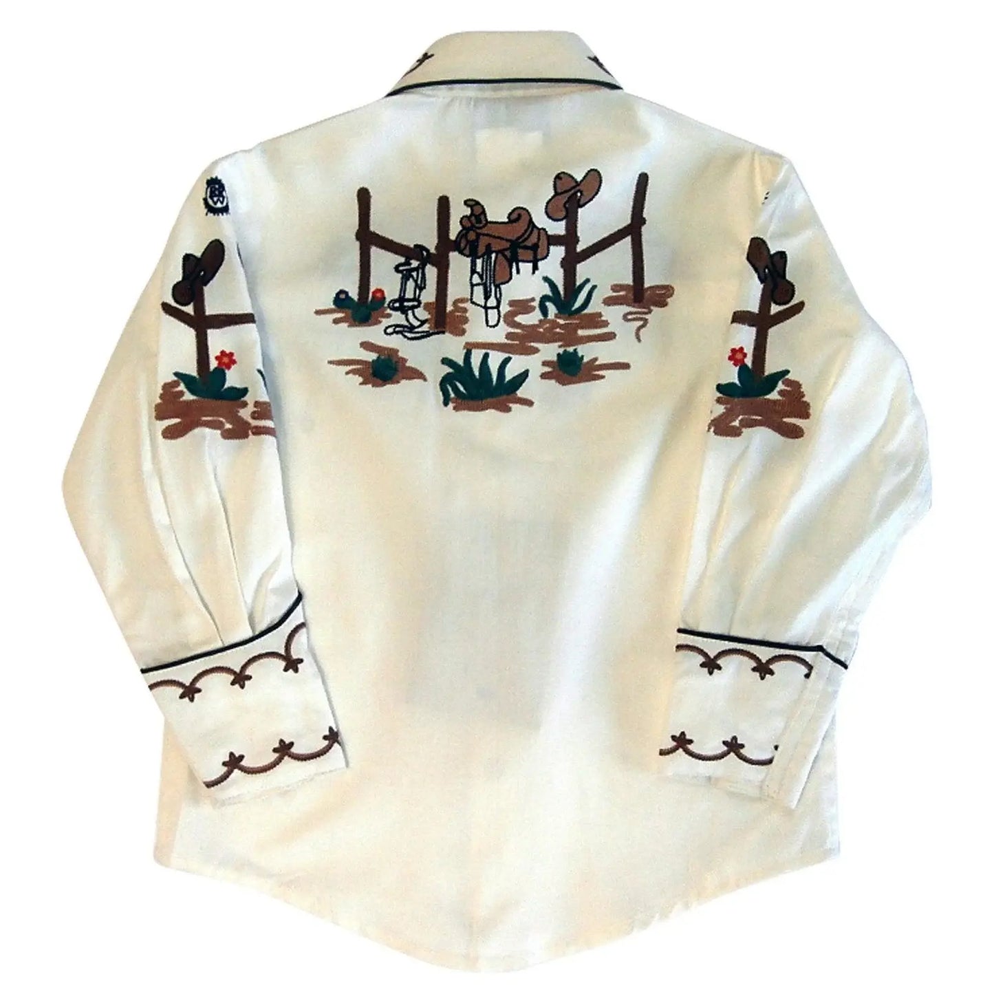 Rockmount Clothing Kids Cactus Cowboy Boots Embroidered Western Shirt In Ivory - Rockmount Clothing - Flyclothing LLC