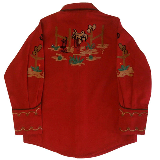 Rockmount Clothing Kids Cactus Cowboy Boots Embroidered Western Shirt In Red - Rockmount Clothing