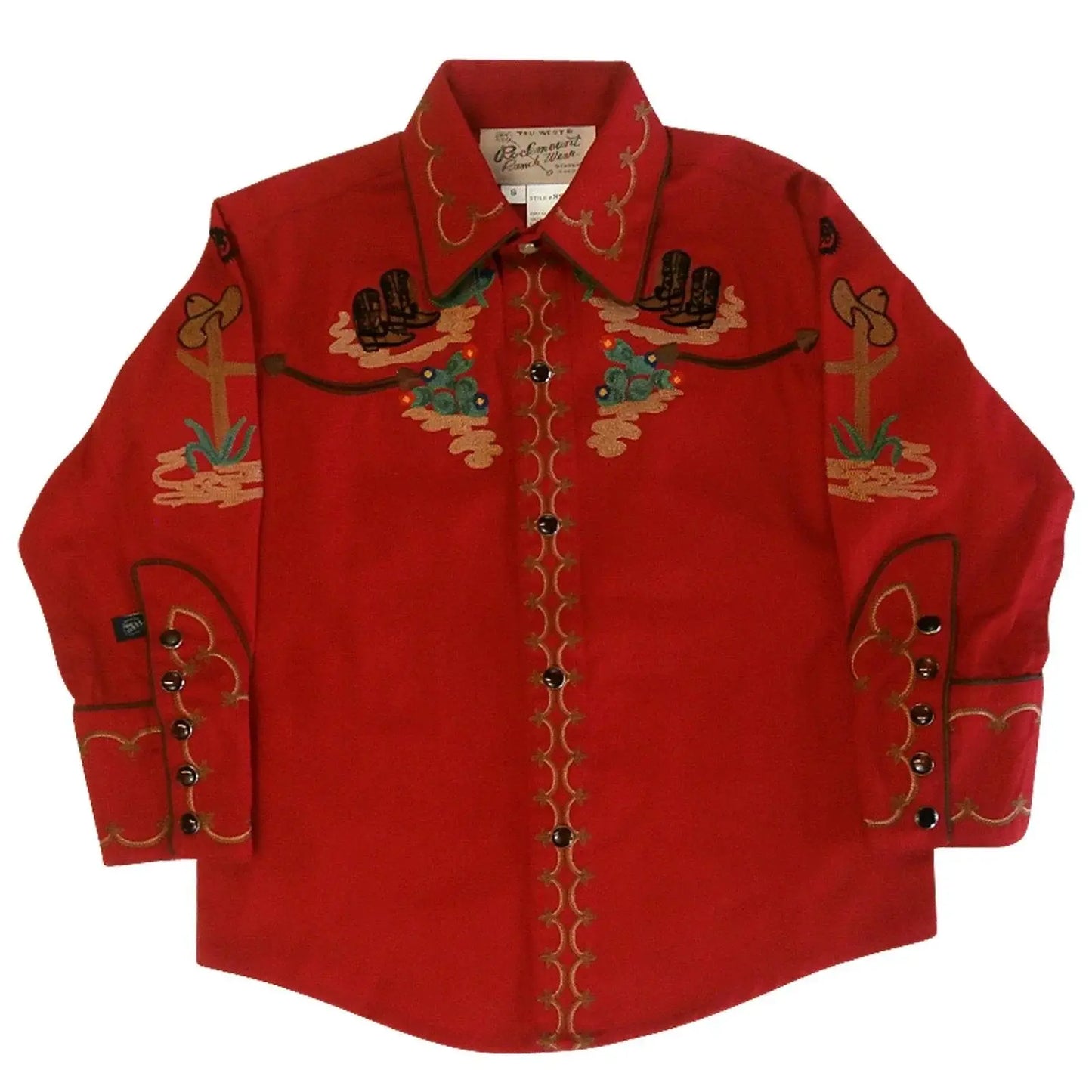 Rockmount Clothing Kids Cactus Cowboy Boots Embroidered Western Shirt In Red - Rockmount Clothing - Flyclothing LLC