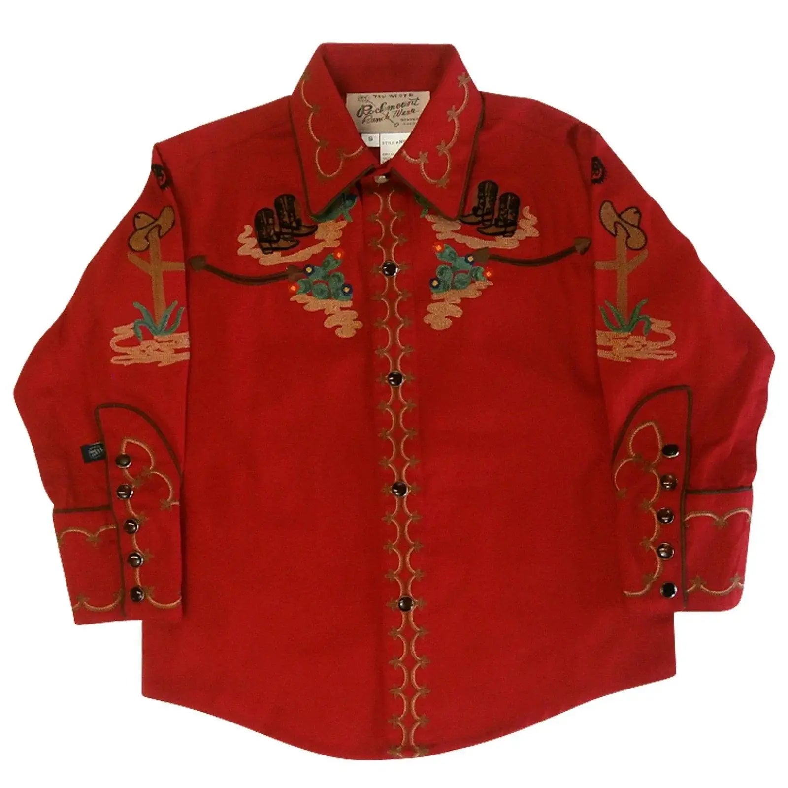 Rockmount Clothing Kids Cactus Cowboy Boots Embroidered Western Shirt In Red - Rockmount Clothing - Flyclothing LLC