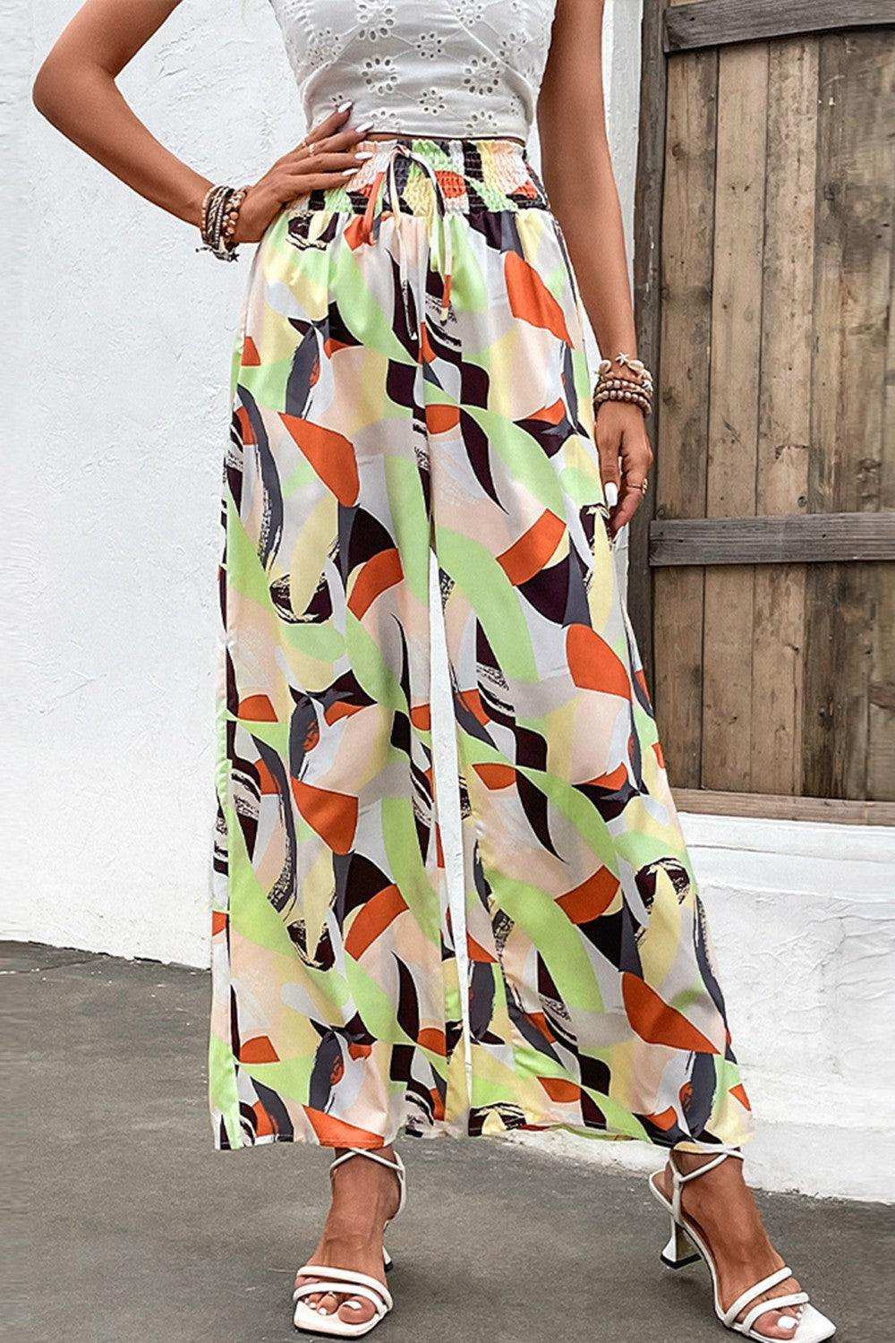 Printed Smocked Waist Wide Leg Pants - Trendsi - Flyclothing LLC