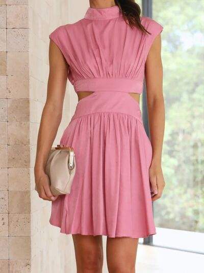 Cutout Ruched Mock Neck Mini Dress - Trendsi - Flyclothing LLC