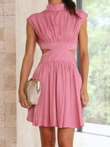 Cutout Ruched Mock Neck Mini Dress - Trendsi - Flyclothing LLC