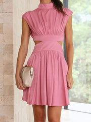 Cutout Ruched Mock Neck Mini Dress - Trendsi
