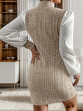 Ribbed Contrast Long Sleeve Sweater Dress - Trendsi