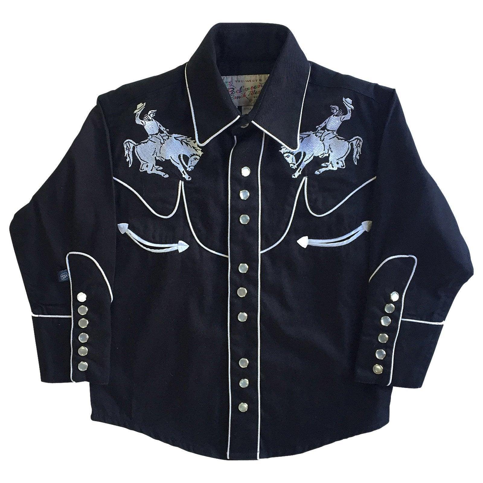 Kid's Embroidered Vintage Bronc Black Western Shirt - Rockmount Clothing