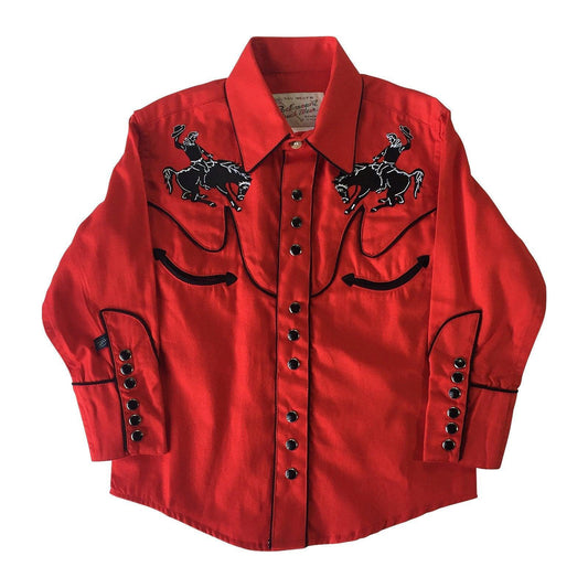 Kid's Embroidered Vintage Bronc Red Western Shirt - Rockmount Clothing