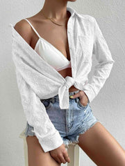 Heart Collared Neck Button Down Shirt - Trendsi