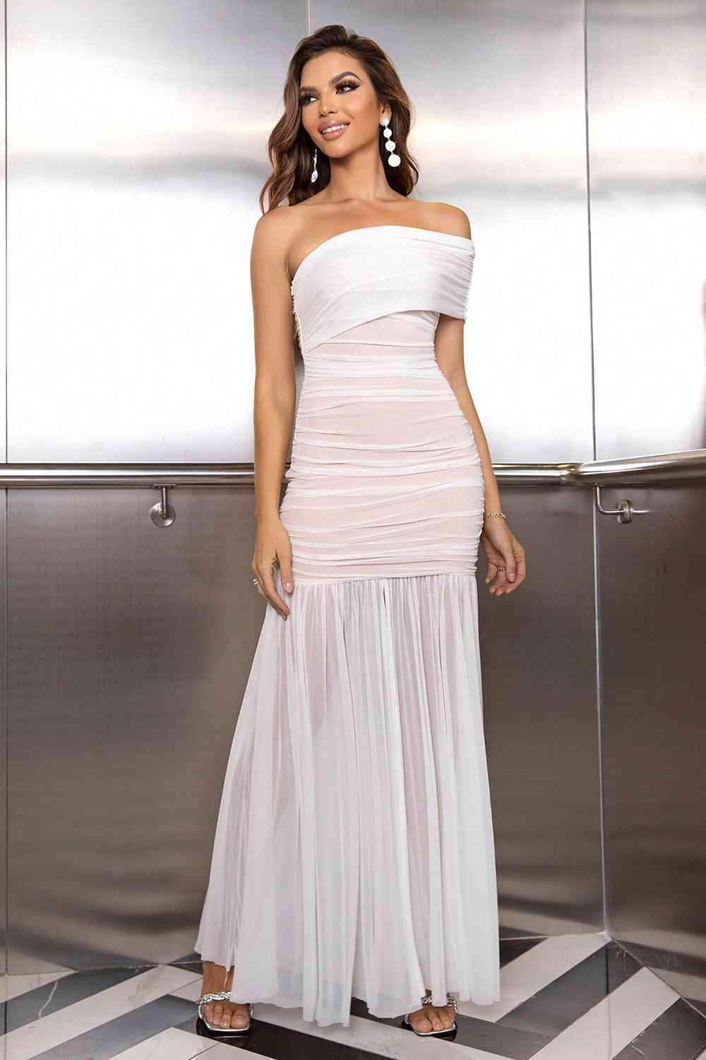 One-Shoulder Ruched Maxi Dress - Trendsi - Flyclothing LLC