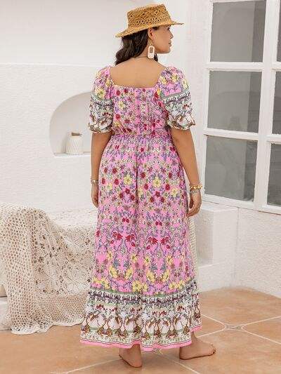 Plus Size Printed Square Neck Ruffle Hem Dress - Trendsi - Flyclothing LLC