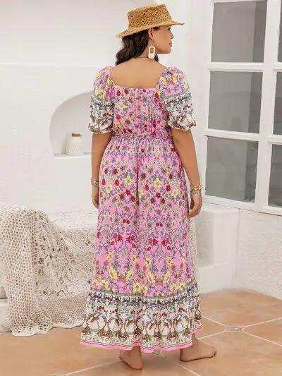 Plus Size Printed Square Neck Ruffle Hem Dress - Trendsi - Flyclothing LLC