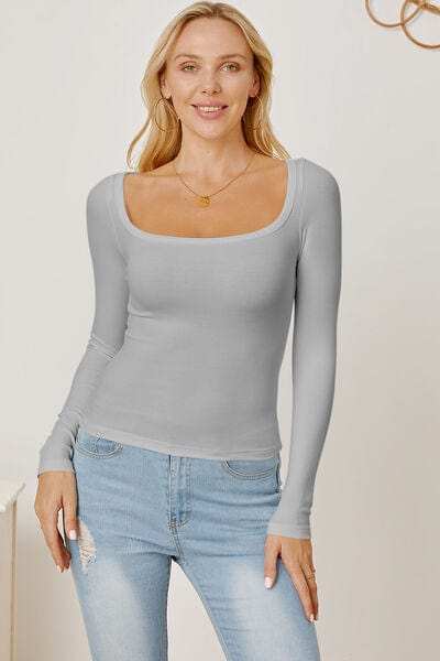 Square Neck Long Sleeve T-Shirt - Trendsi - Flyclothing LLC