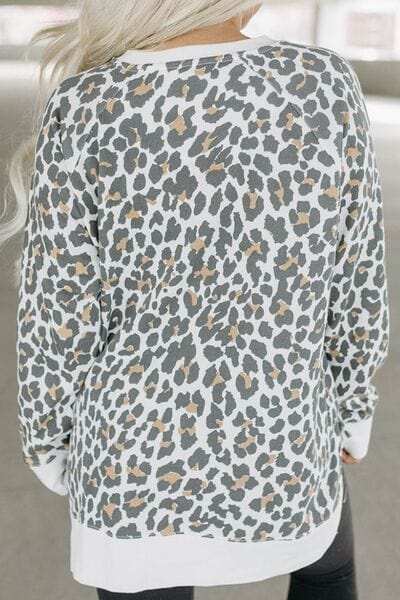 Leopard Round Neck Long Sleeve T-Shirt - Trendsi - Flyclothing LLC