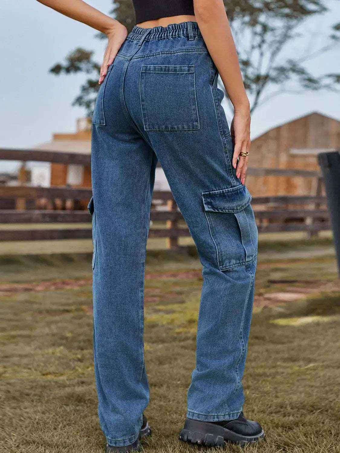 High Waist Cargo Jeans - Trendsi - Flyclothing LLC