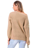 Boat Neck Drop Shoulder Long Sleeve Sweater - Trendsi - Flyclothing LLC