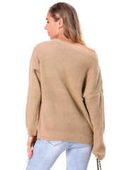 Boat Neck Drop Shoulder Long Sleeve Sweater - Trendsi