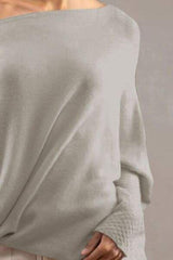 Full Size Boat Neck Batwing Sleeve Knit Top - Trendsi - Flyclothing LLC