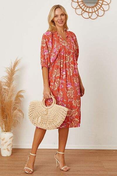 Floral Tie Neck Half Sleeve Dress - Trendsi - Flyclothing LLC