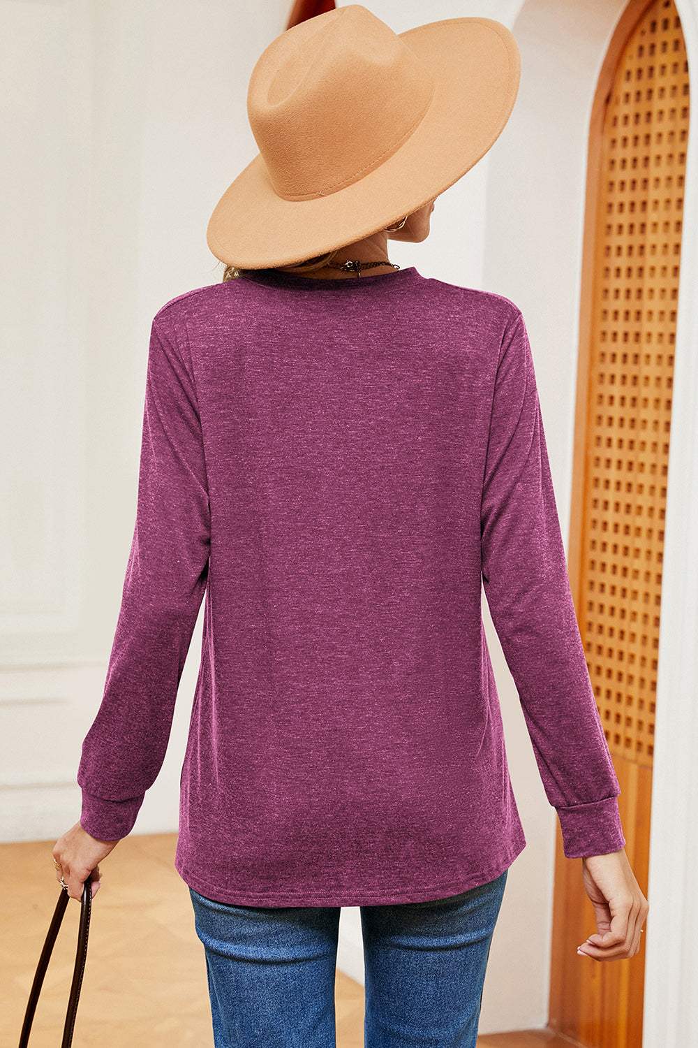 Notched Long Sleeve T-Shirt - Trendsi - Flyclothing LLC