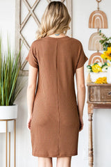 Ribbed Round Neck Short Sleeve Dress - Trendsi - Flyclothing LLC