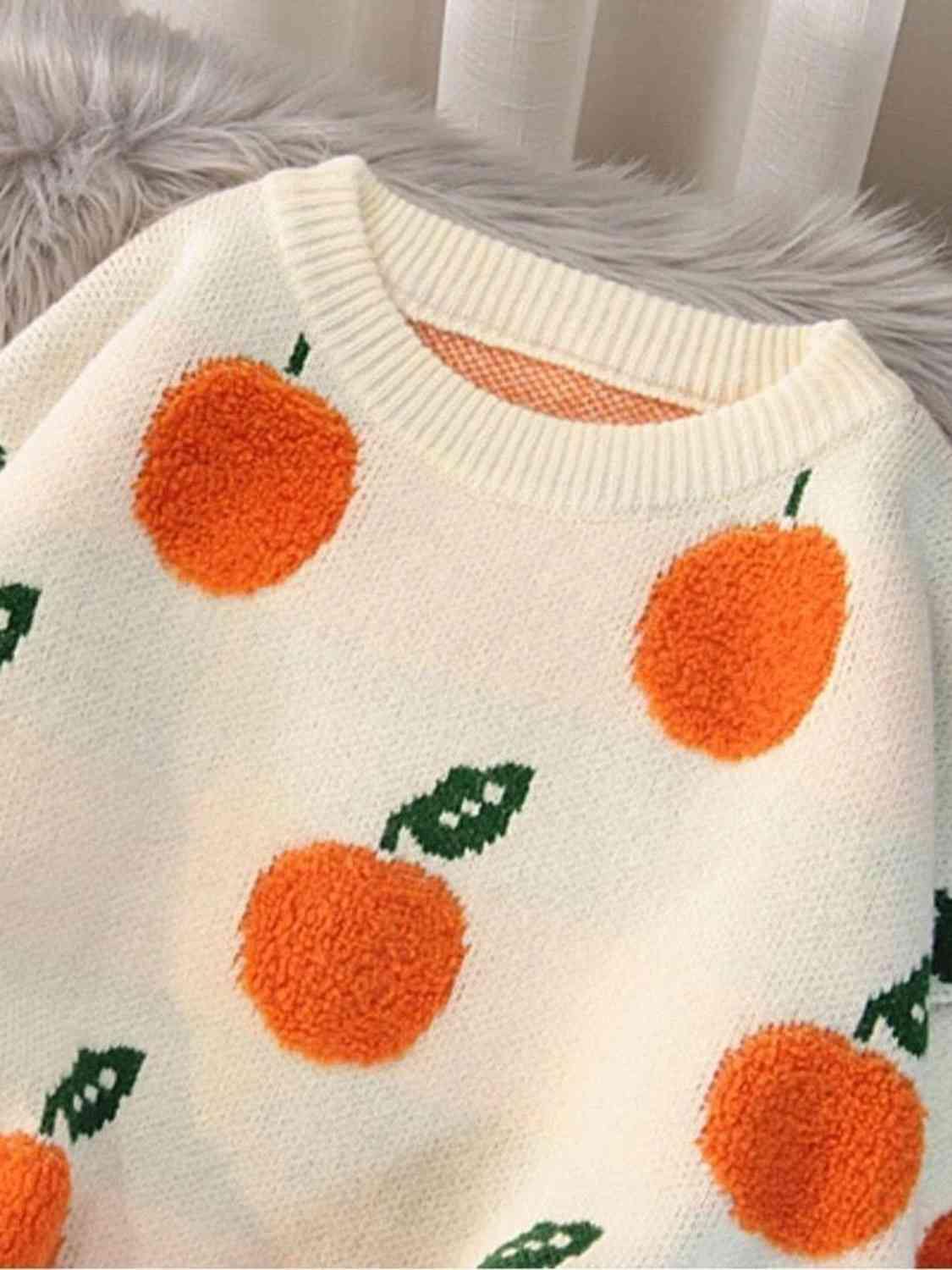 Printed Round Neck Drop Shoulder Sweater - Trendsi