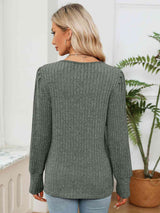 Lace Detail V-Neck Ribbed Blouse - Trendsi - Flyclothing LLC