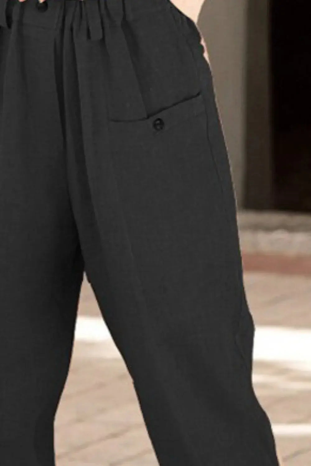 Button Detail Elastic Waist Pocket Pants - Trendsi - Flyclothing LLC