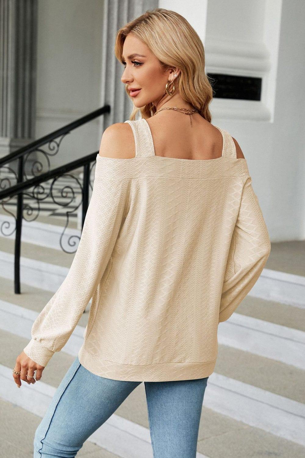 Cold Shoulder Square Neck Cutout Blouse - Trendsi