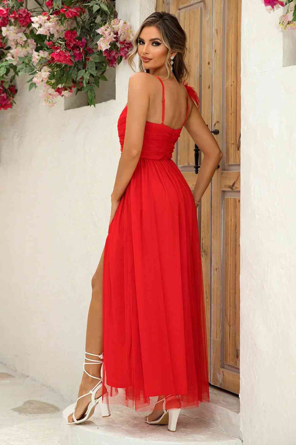 Asymmetrical Ruched Slit Dress - Trendsi - Flyclothing LLC