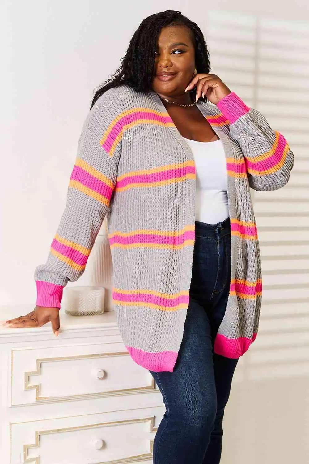 Woven Right Ribbed Long Sleeve Cardigan - Trendsi - Flyclothing LLC