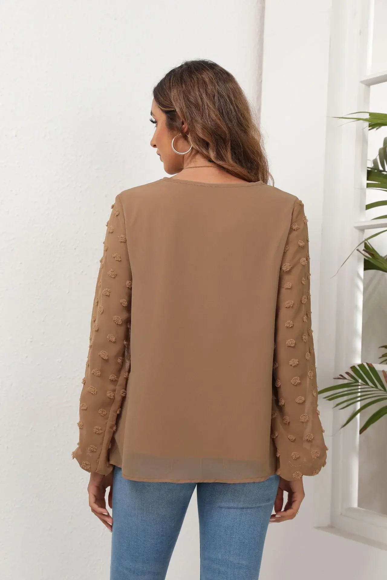Swiss Dot Balloon Sleeve Blouse - Trendsi - Flyclothing LLC