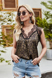 Leopard Spliced Lace Scalloped Tank - Trendsi