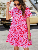Leopard Short Flounce Sleeve Tiered Dress - Trendsi - Flyclothing LLC
