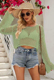 Openwork Round Neck Dropped Shoulder Knit Top - Trendsi - Flyclothing LLC