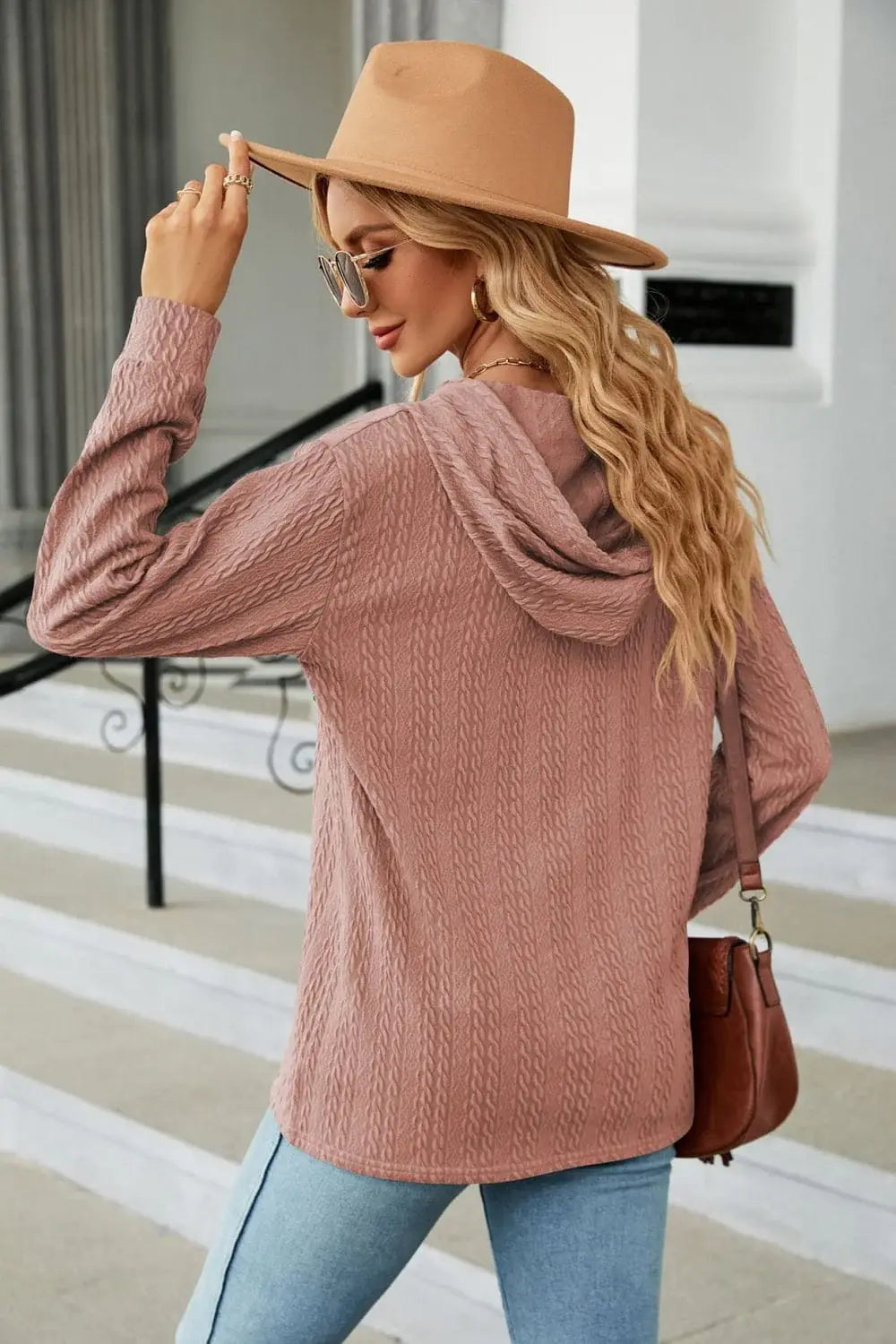 Cable-Knit Long Sleeve Hoodie - Trendsi - Flyclothing LLC