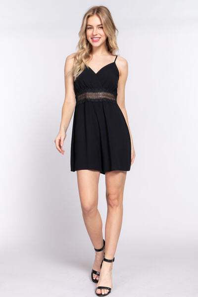 ACTIVE BASIC Waist Lace Trim Cami Romper - Trendsi - Flyclothing LLC