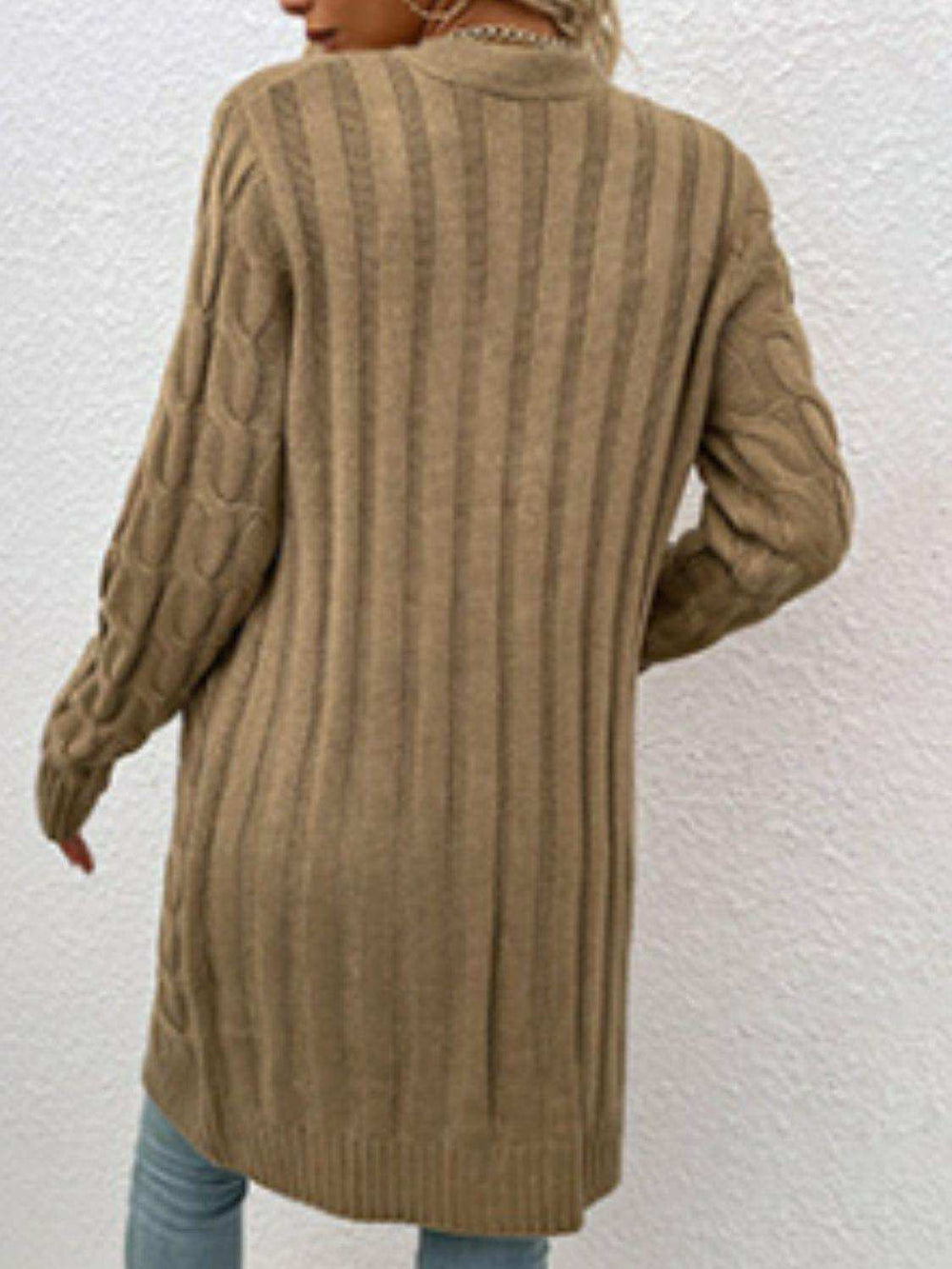 Cable-Knit Button Down Cardigan with Pockets - Trendsi - Flyclothing LLC