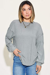 Basic Bae Full Size Ribbed Round Neck Long Sleeve T-Shirt - Trendsi - Flyclothing LLC