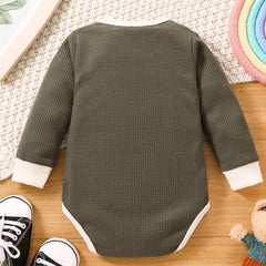 Baby Contrast Trim Waffle-Knit Long Sleeve Bodysuit - Flyclothing LLC