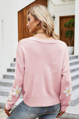 Floral Ribbed Trim Drop Shoulder Cardigan - Trendsi
