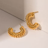 18K Gold-Plated Stainless Steel C-Hoop Earrings - Trendsi
