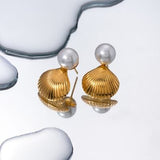 18K Gold-Plated Stainless Steel Shell Shape Earrings - Trendsi