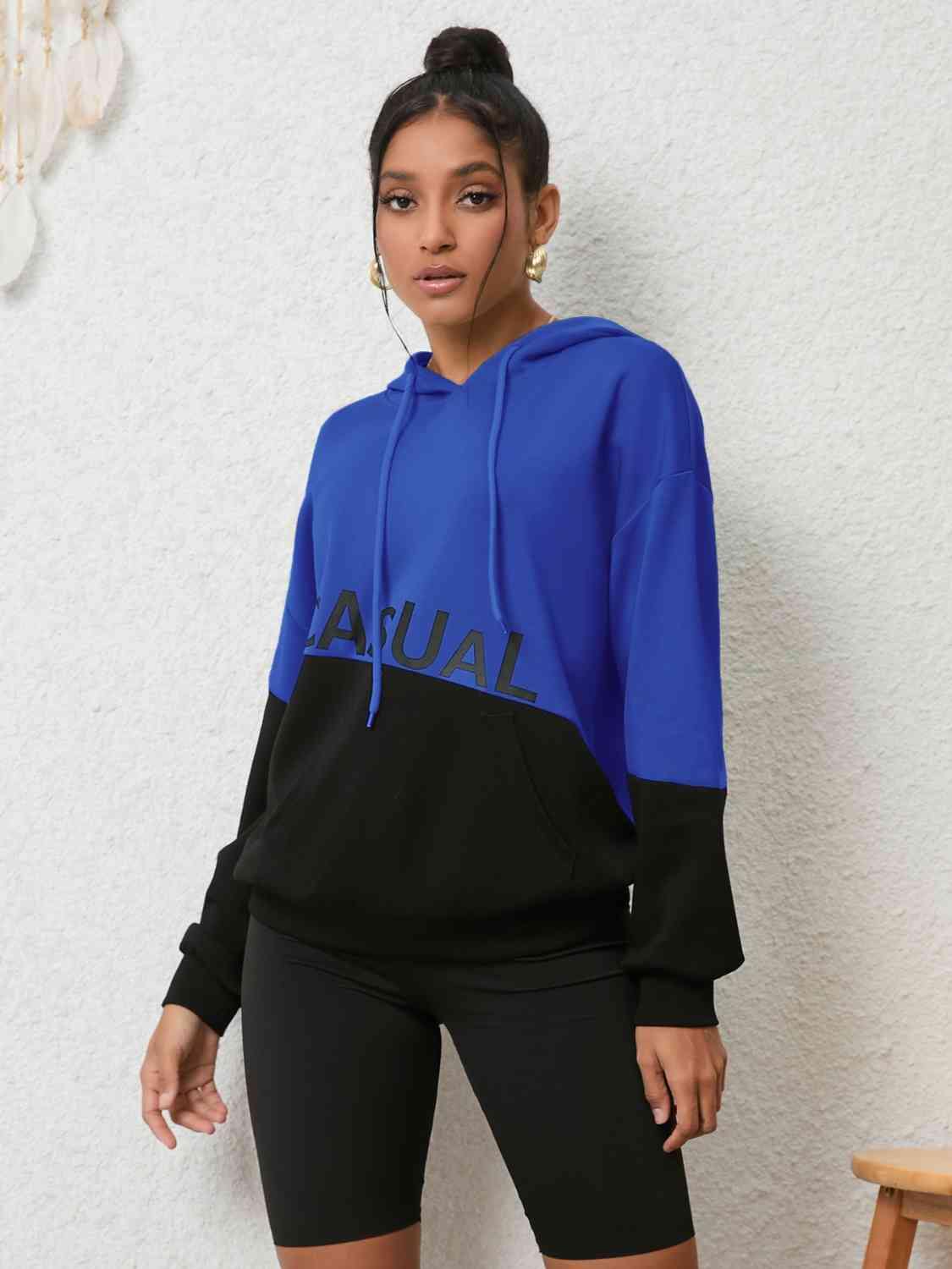 CASUAL Graphic Two-Tone Hoodie - Trendsi