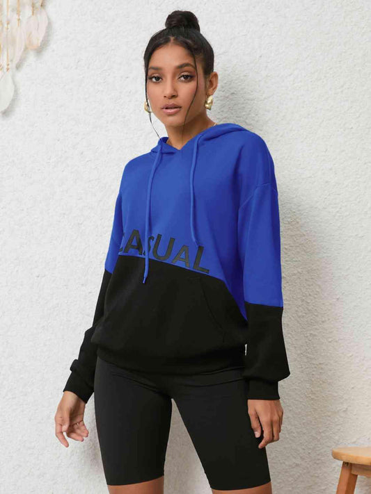 CASUAL Graphic Two-Tone Hoodie - Trendsi