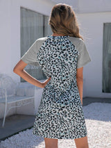 Leopard Round Neck Short Sleeve Mini Dress - Trendsi - Flyclothing LLC