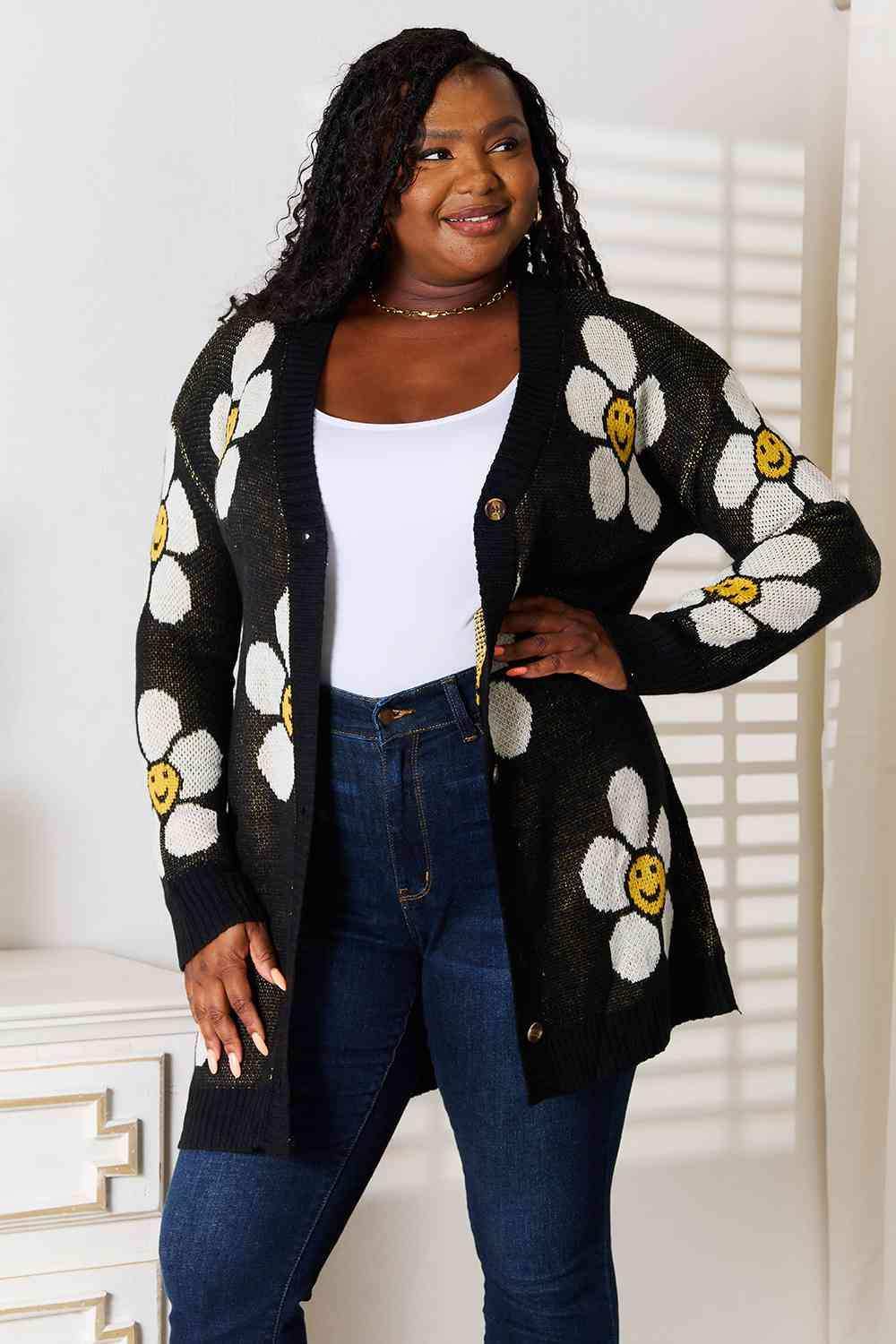 Double Take Floral Button Down Longline Cardigan - Trendsi - Flyclothing LLC