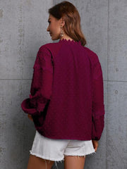 Crochet Tassel Tie Neck Long Sleeve Blouse - Trendsi