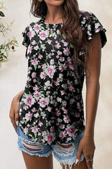Printed Round Neck Short Sleeve T-Shirt - Trendsi - Flyclothing LLC