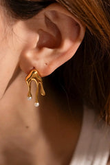 Synthetic Pearl 18K Gold-Plated Dangle Earrings - Trendsi - Flyclothing LLC