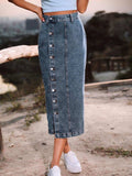 Button Down Denim Skirt - Trendsi - Flyclothing LLC